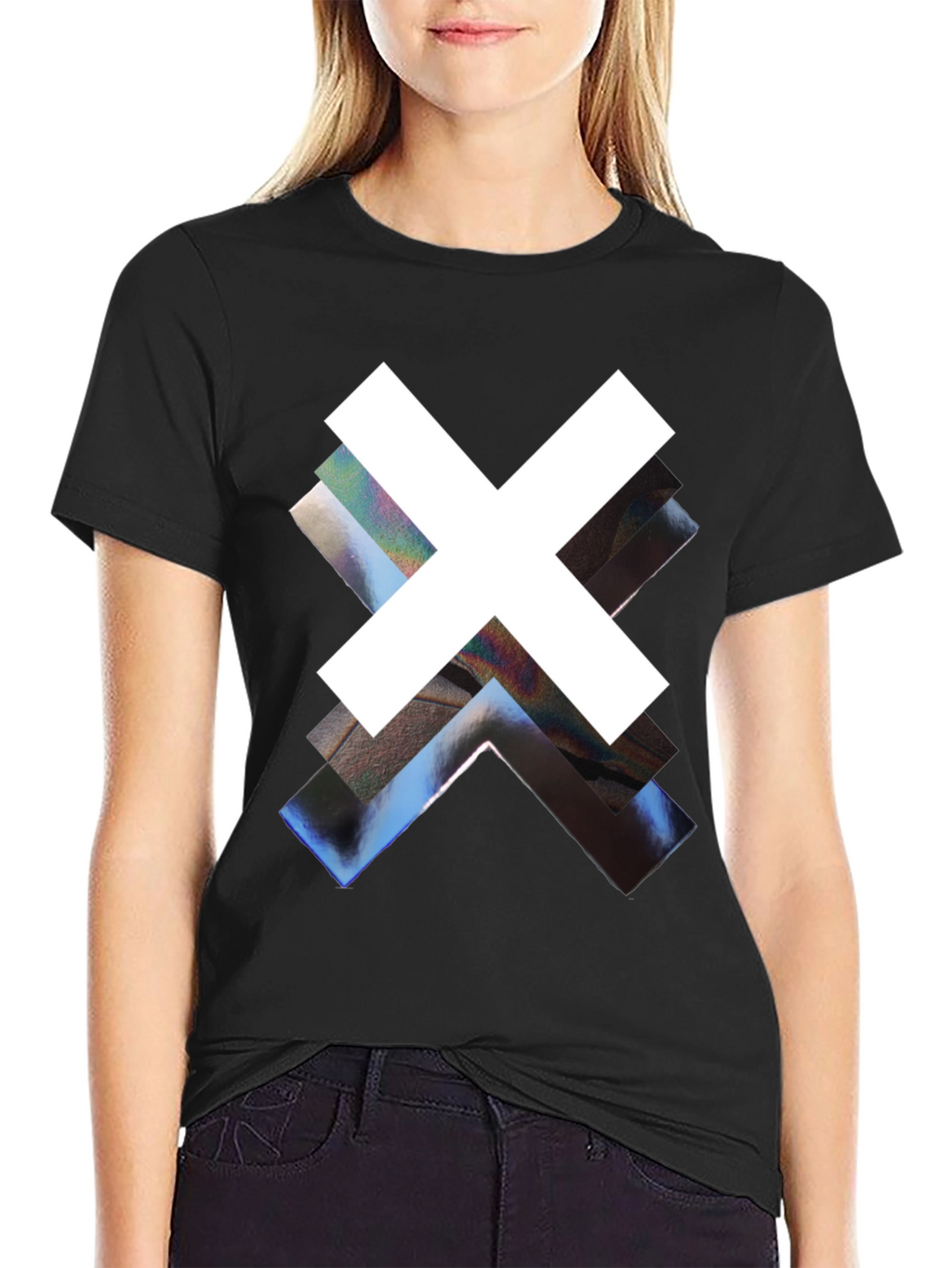 Abstract Graphic Print Black Crew Neck Tee