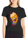 Cartoon Pencil Graphic Tee - Black Cotton T-Shirt