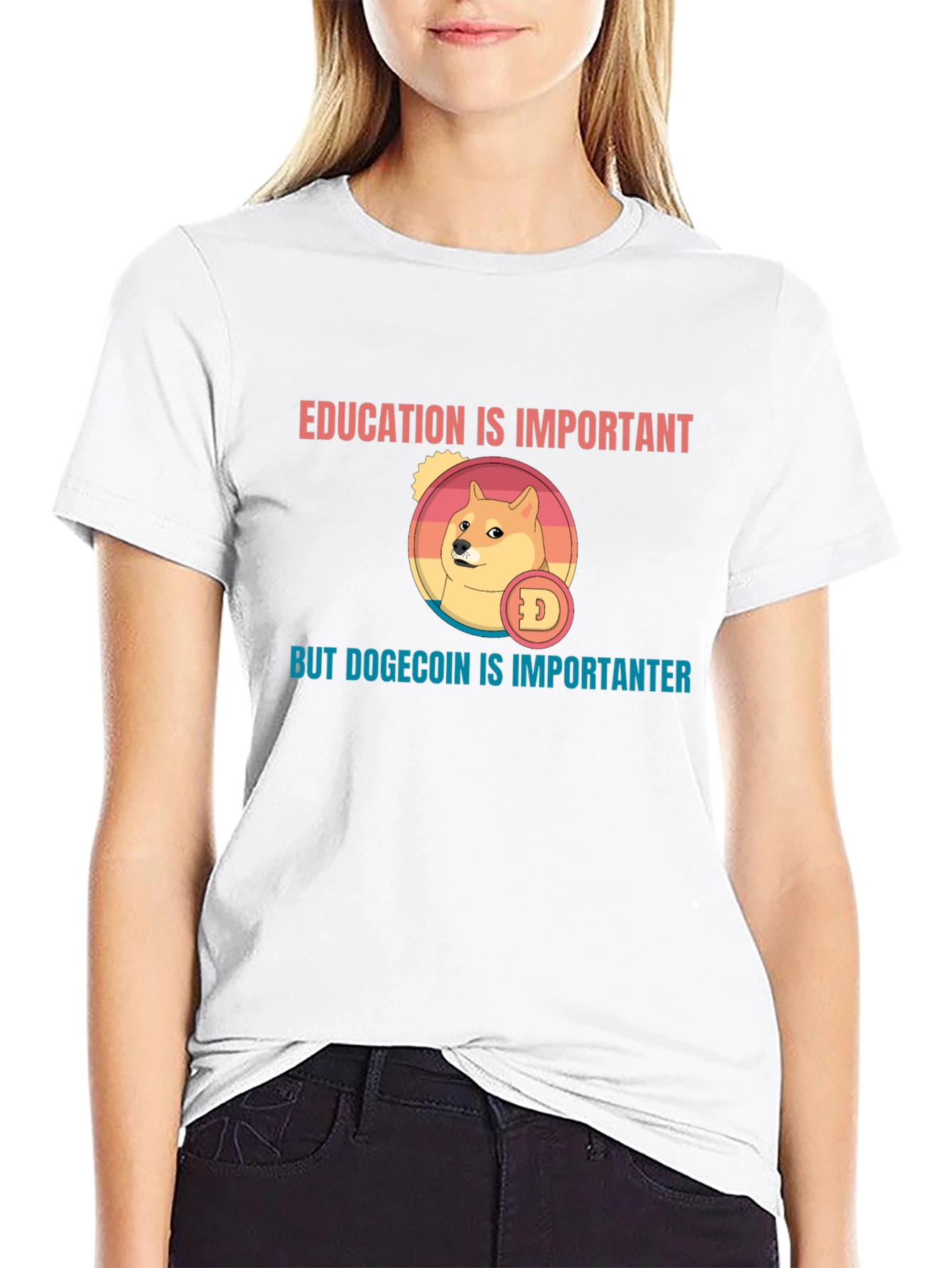 Education vs. Dogecoin T-Shirt
