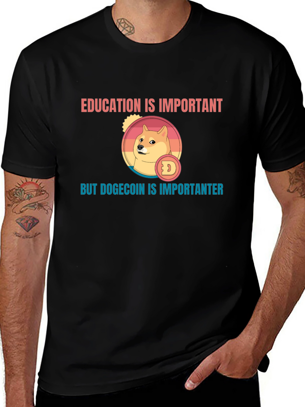 Education vs. Dogecoin T-Shirt