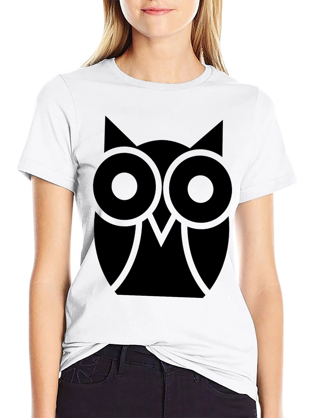 Abstract Owl Graphic Tee - Classic Black Cotton T-Shirt