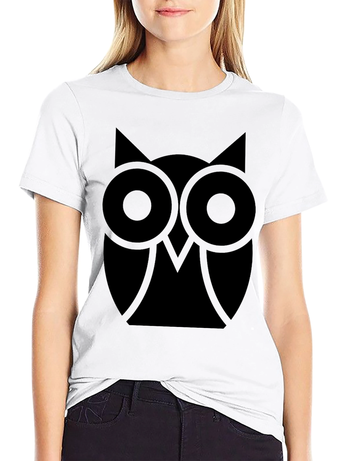 Abstract Owl Graphic Tee - Classic Black Cotton T-Shirt