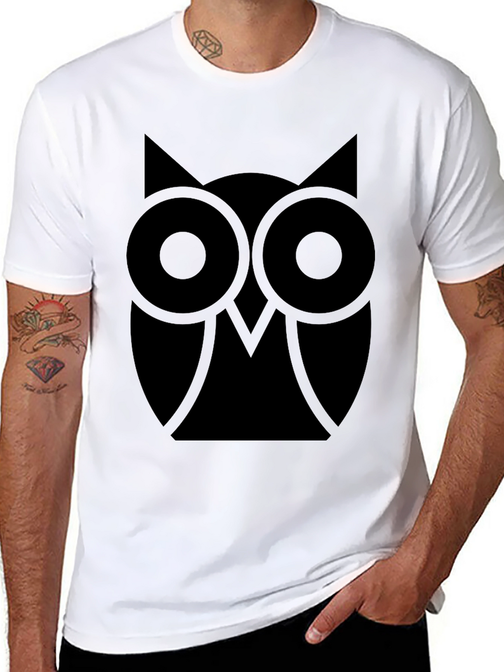 Abstract Owl Graphic Tee - Classic Black Cotton T-Shirt