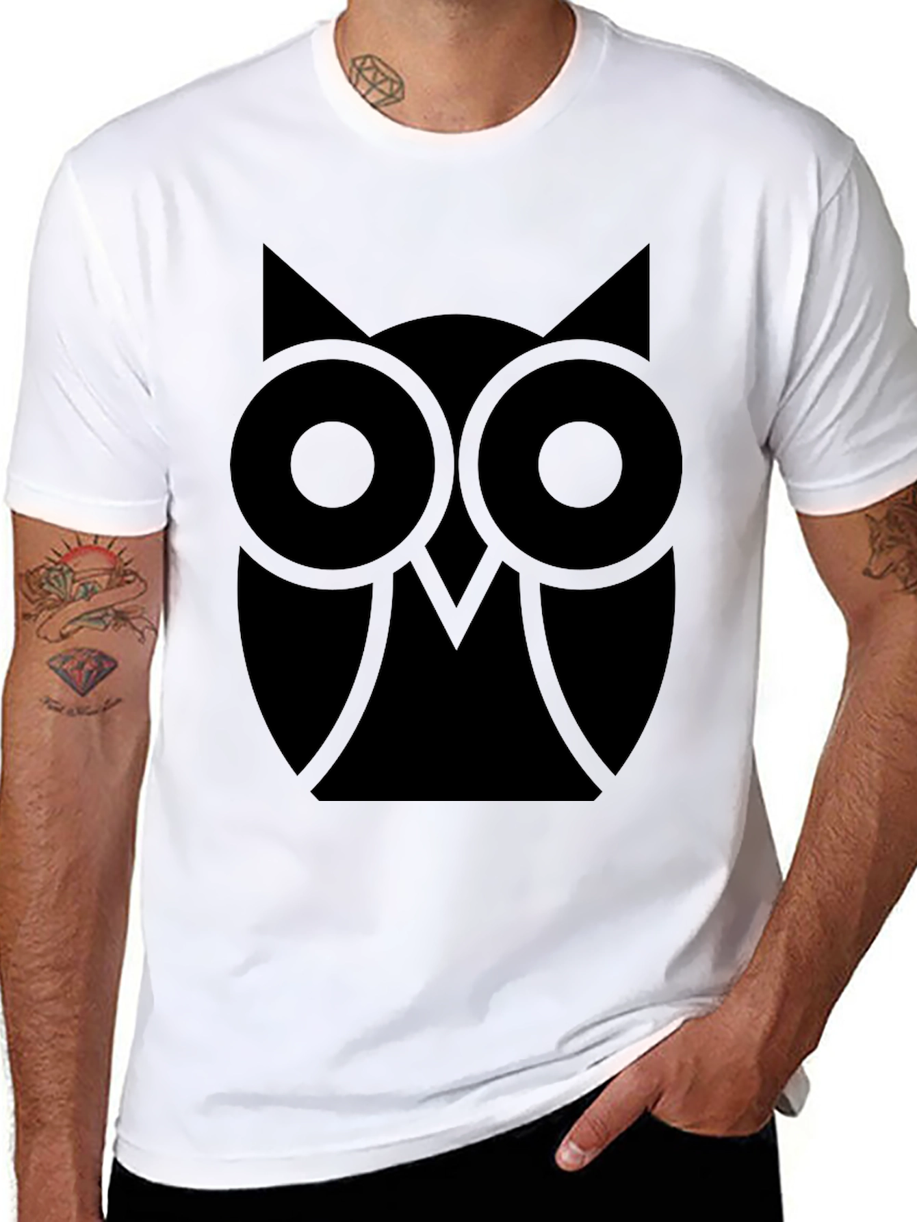 Abstract Owl Graphic Tee - Classic Black Cotton T-Shirt