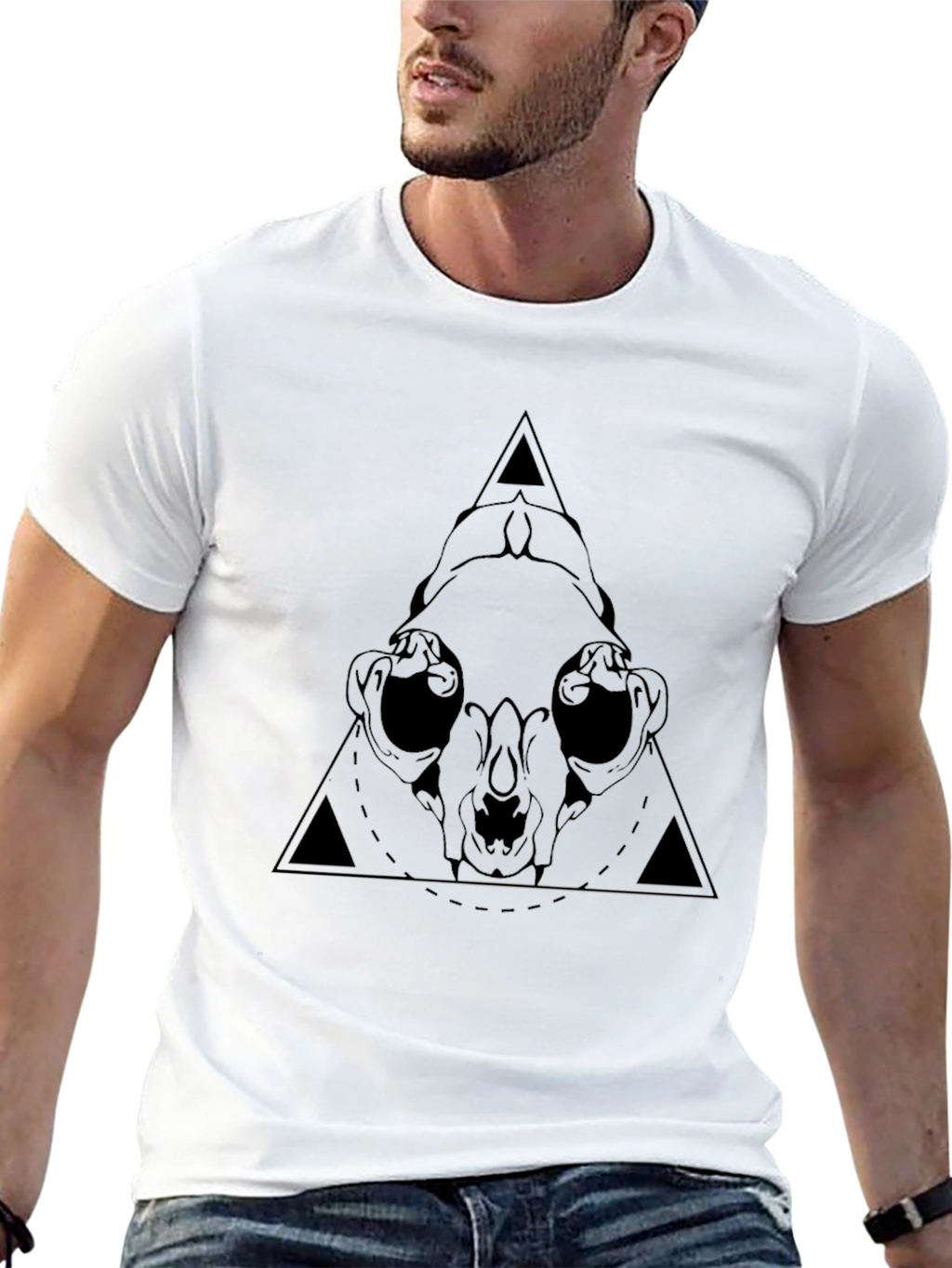 Geometric Skull Graphic Tee - Black Cotton T-Shirt