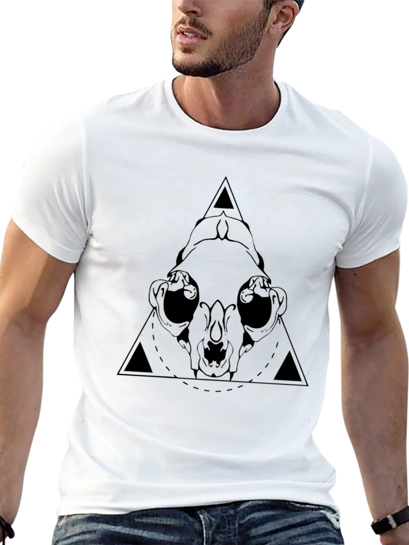 Geometric Skull Graphic Tee - Black Cotton T-Shirt