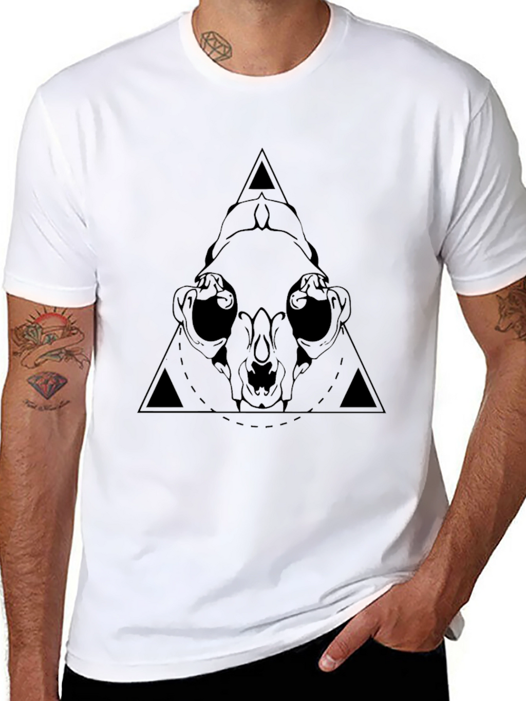 Geometric Skull Graphic Tee - Black Cotton T-Shirt