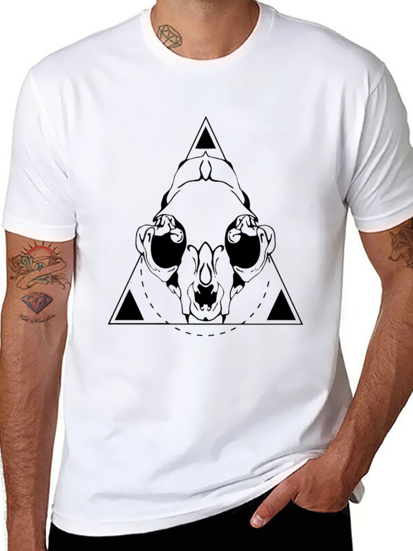 Geometric Skull Graphic Tee - Black Cotton T-Shirt