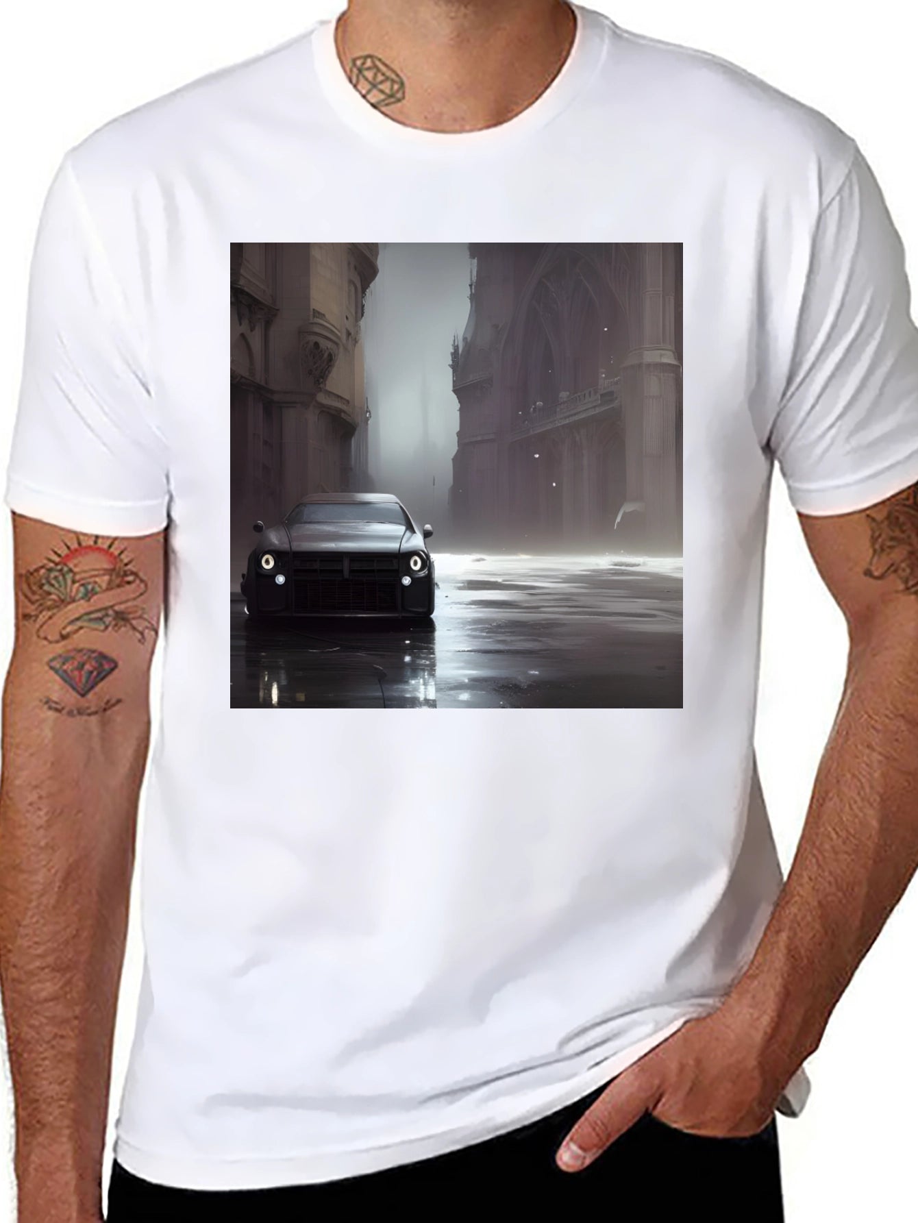 Sleek Car Graphic Tee - Modern Style Black T-Shirt