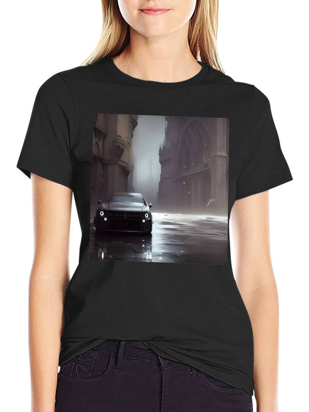 Sleek Car Graphic Tee - Modern Style Black T-Shirt