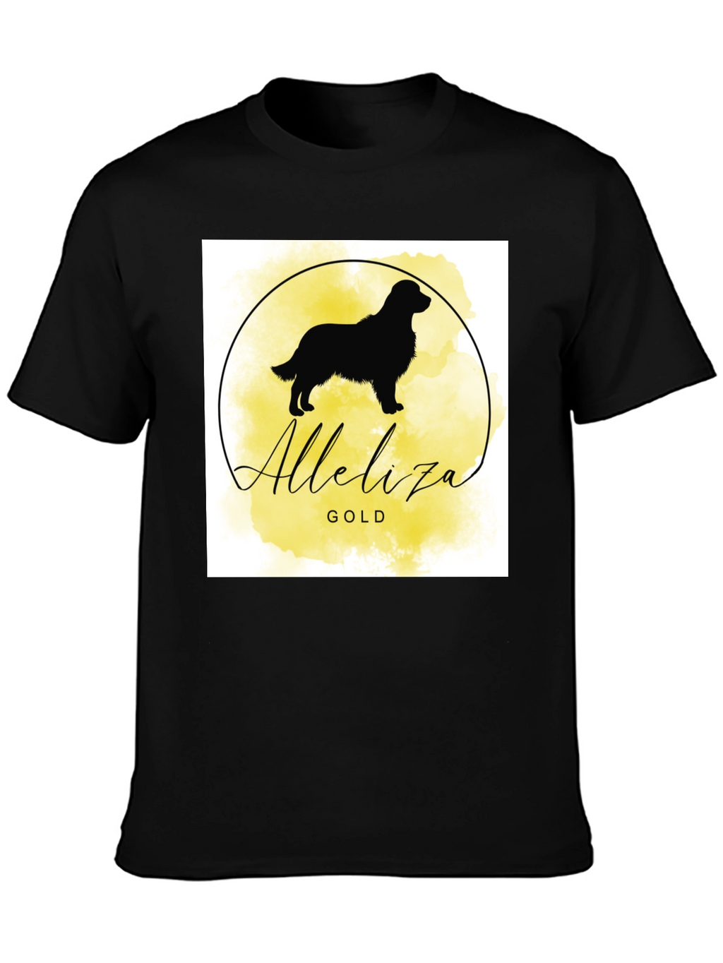 Alleliiza Gold Dog Silhouette Black T-Shirt