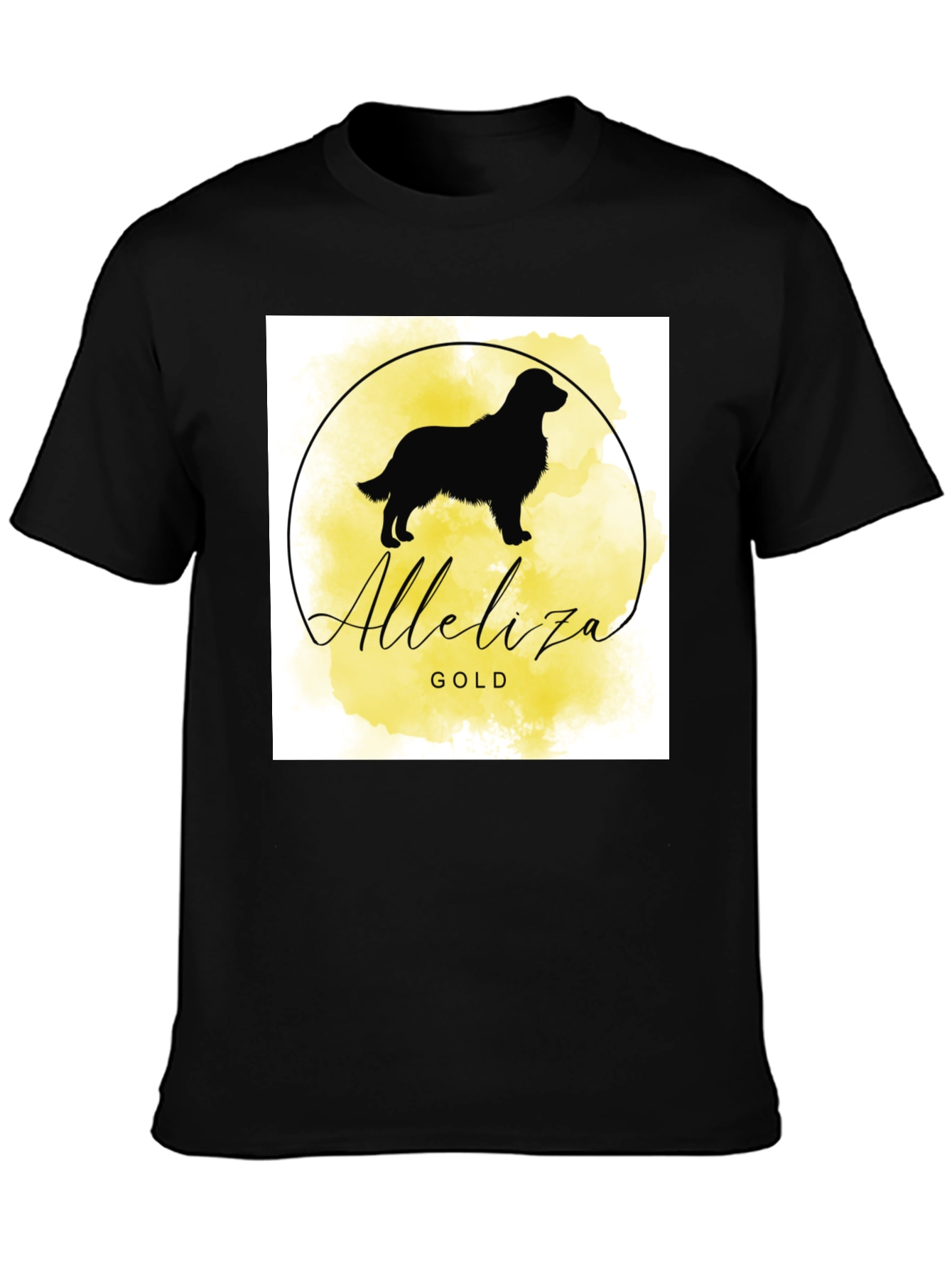 Alleliiza Gold Dog Silhouette Black T-Shirt