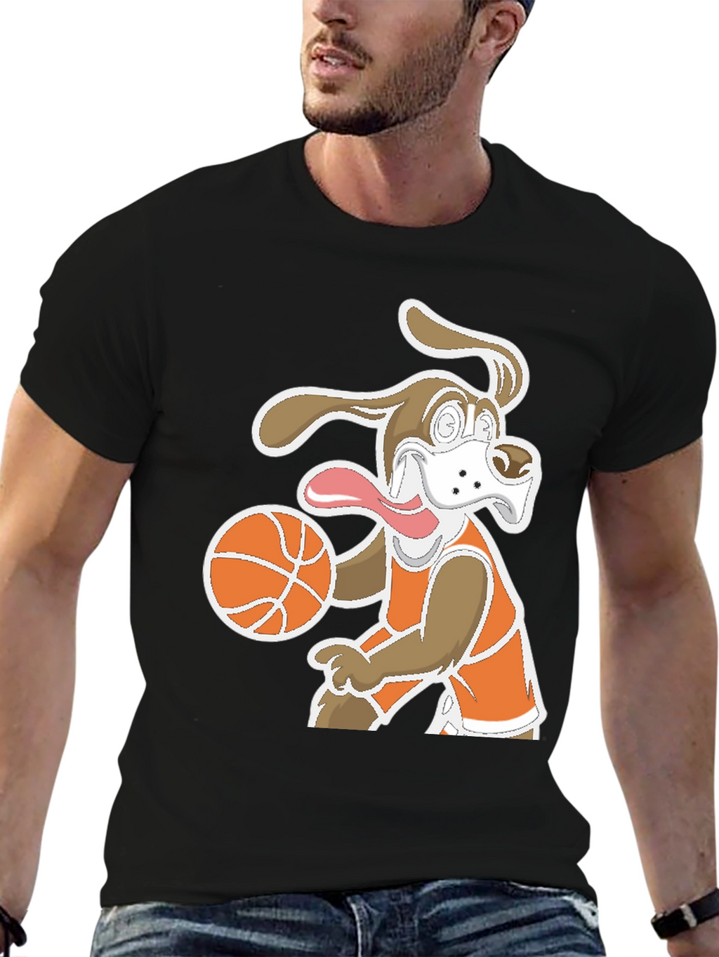 Cartoon Dog Basketball T-Shirt - Black