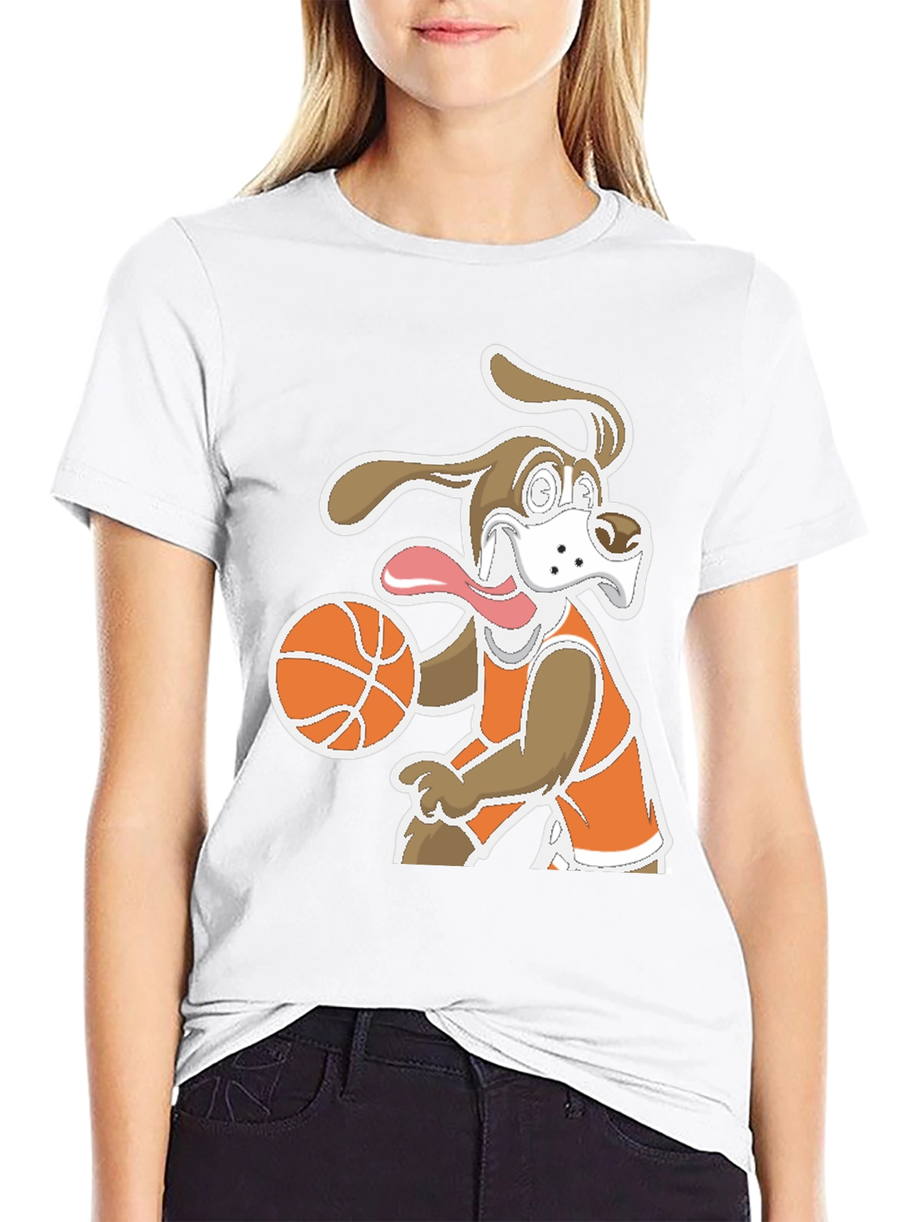 Cartoon Dog Basketball T-Shirt - Black