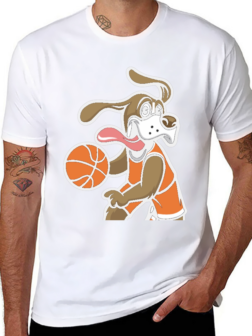 Cartoon Dog Basketball T-Shirt - Black