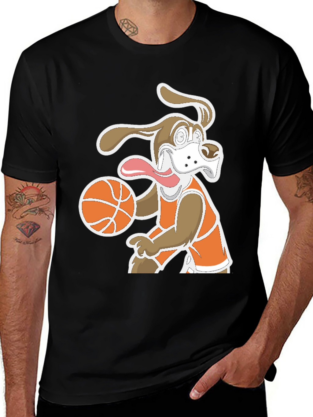 Cartoon Dog Basketball T-Shirt - Black