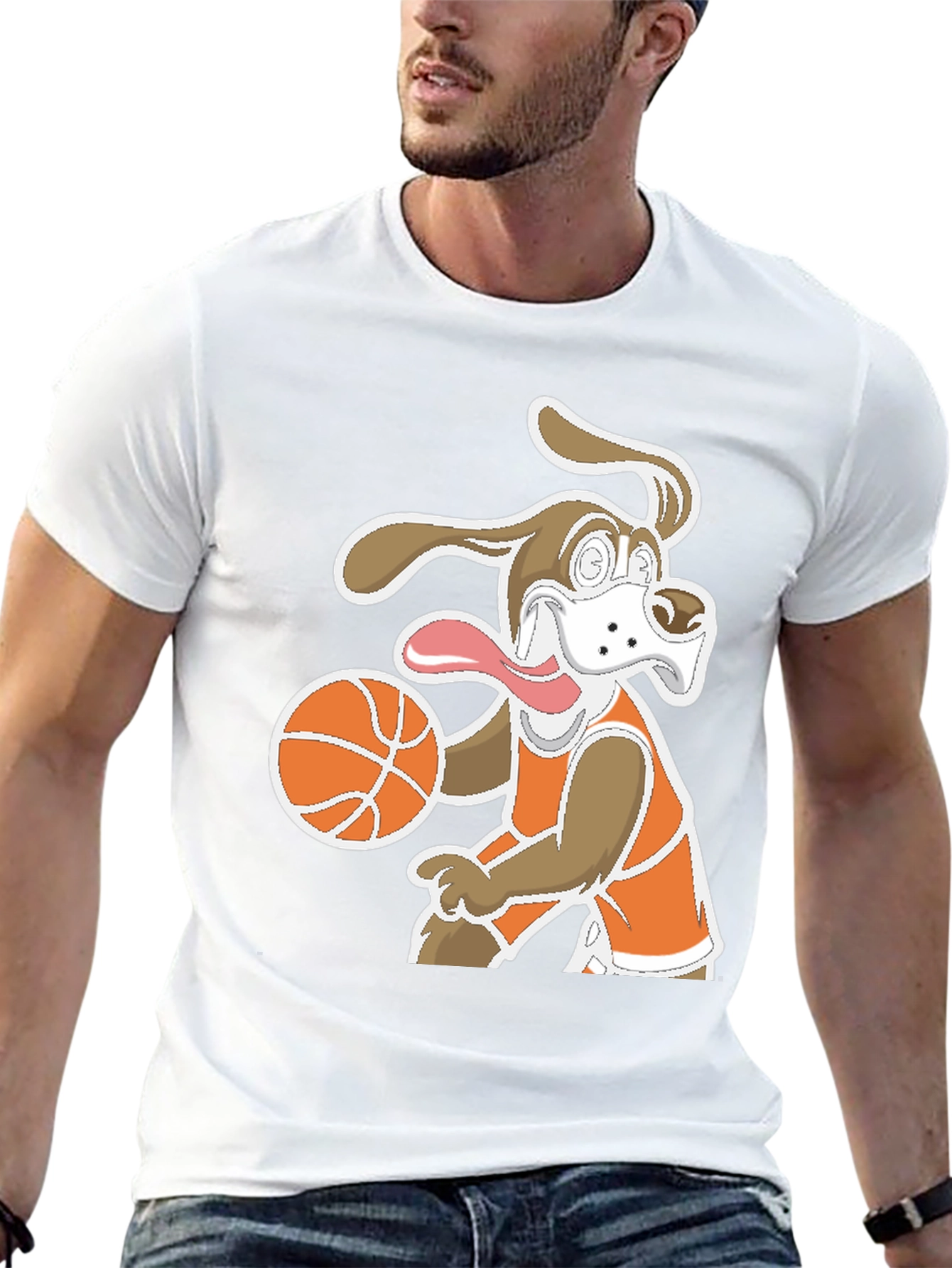 Cartoon Dog Basketball T-Shirt - Black