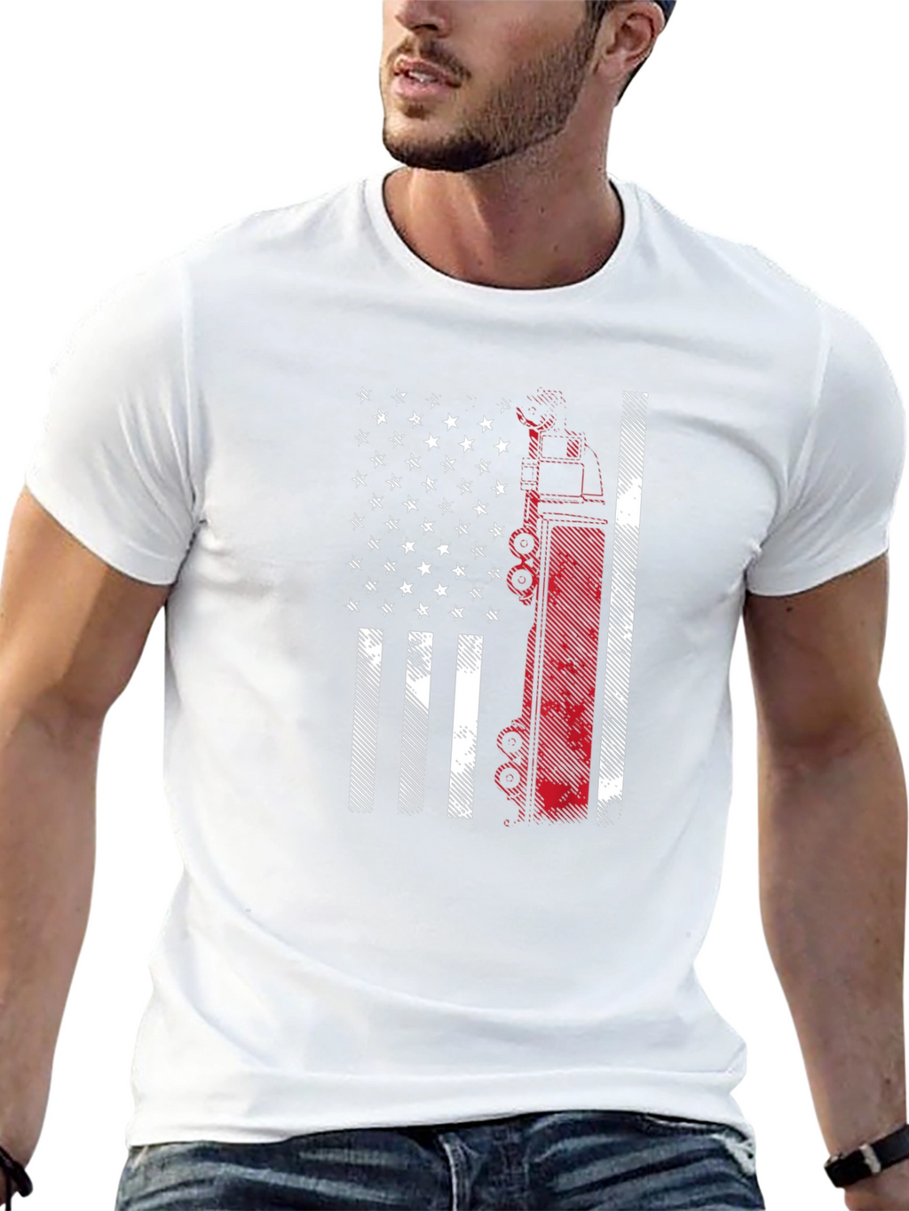 American Flag Fire Truck T-Shirt