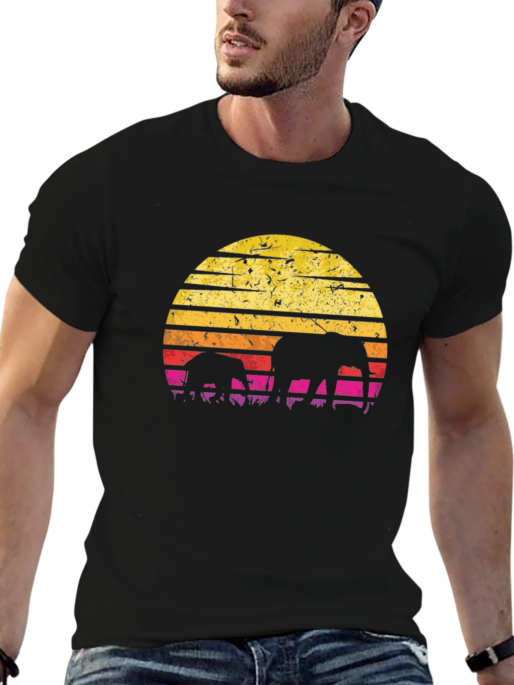Elephant Sunset Graphic T-Shirt