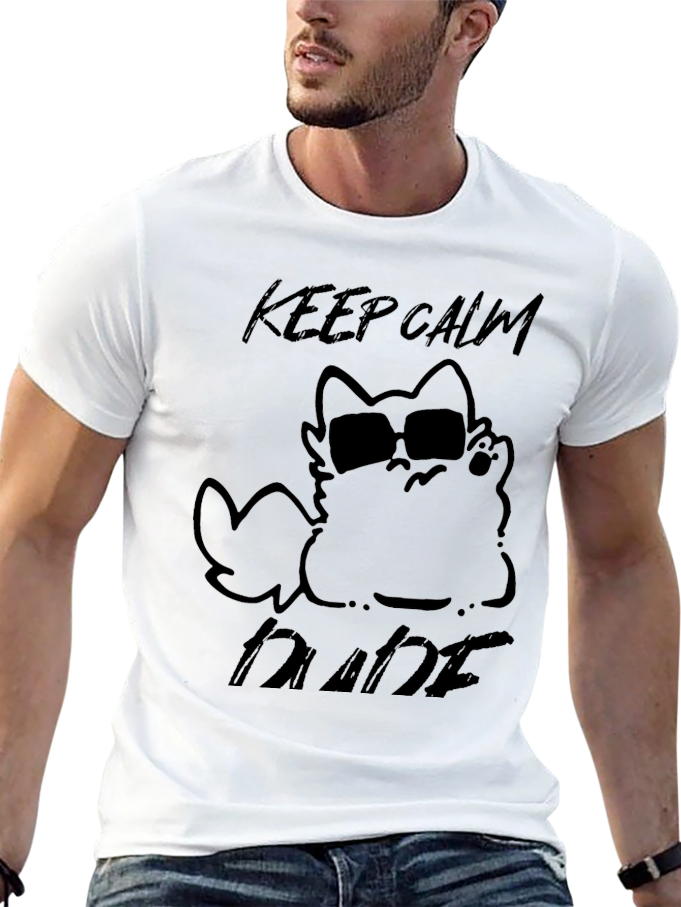 Keep Calm Dude Cat T-Shirt - Black