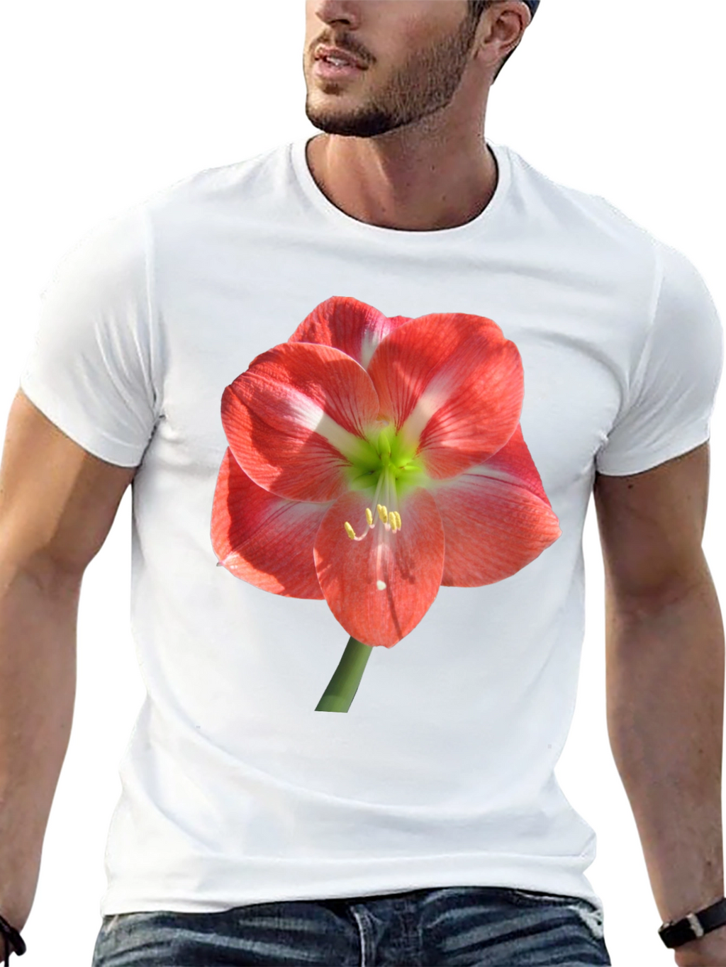 Black T-Shirt with Large Floral Print