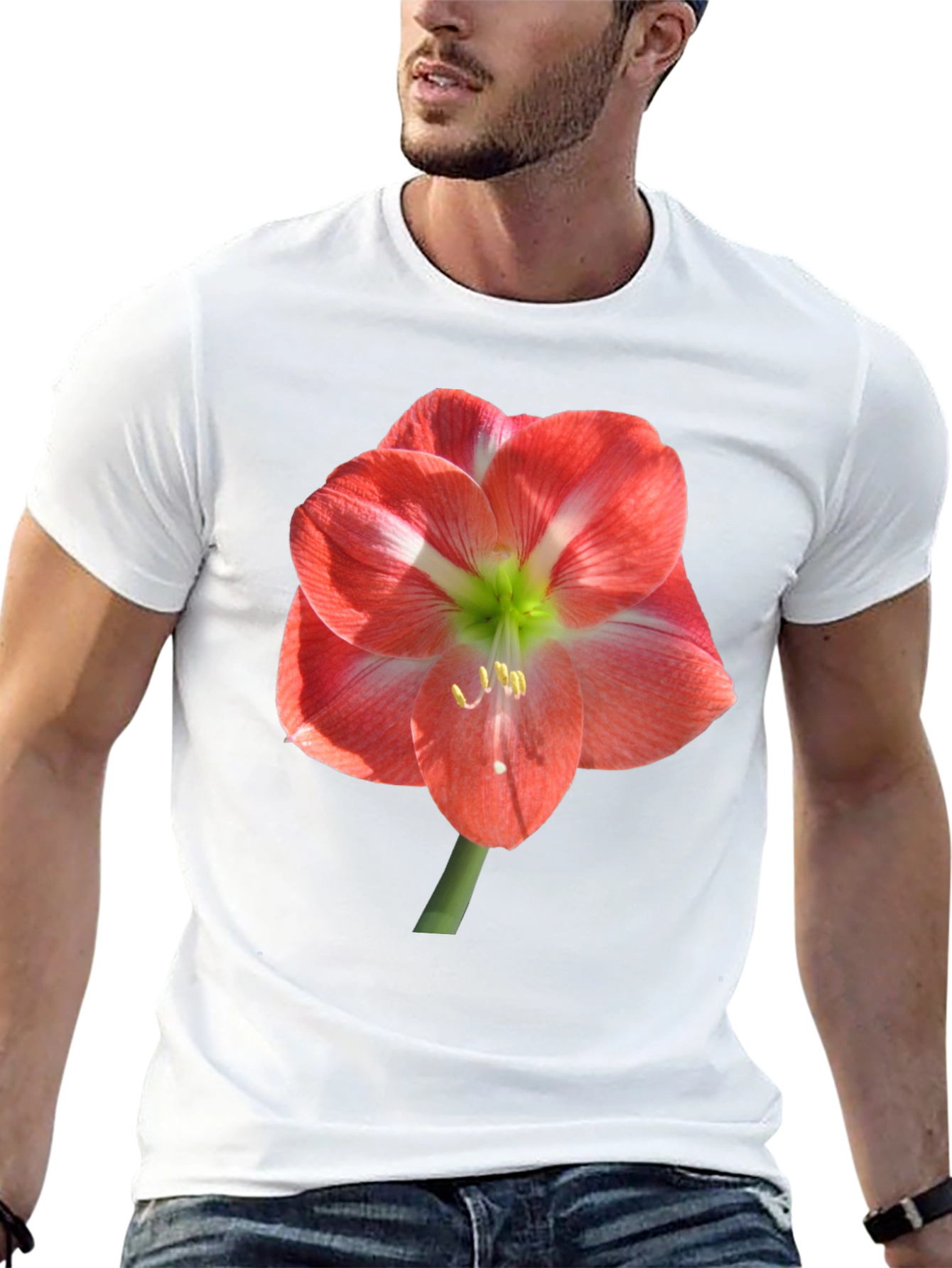 Black T-Shirt with Large Floral Print