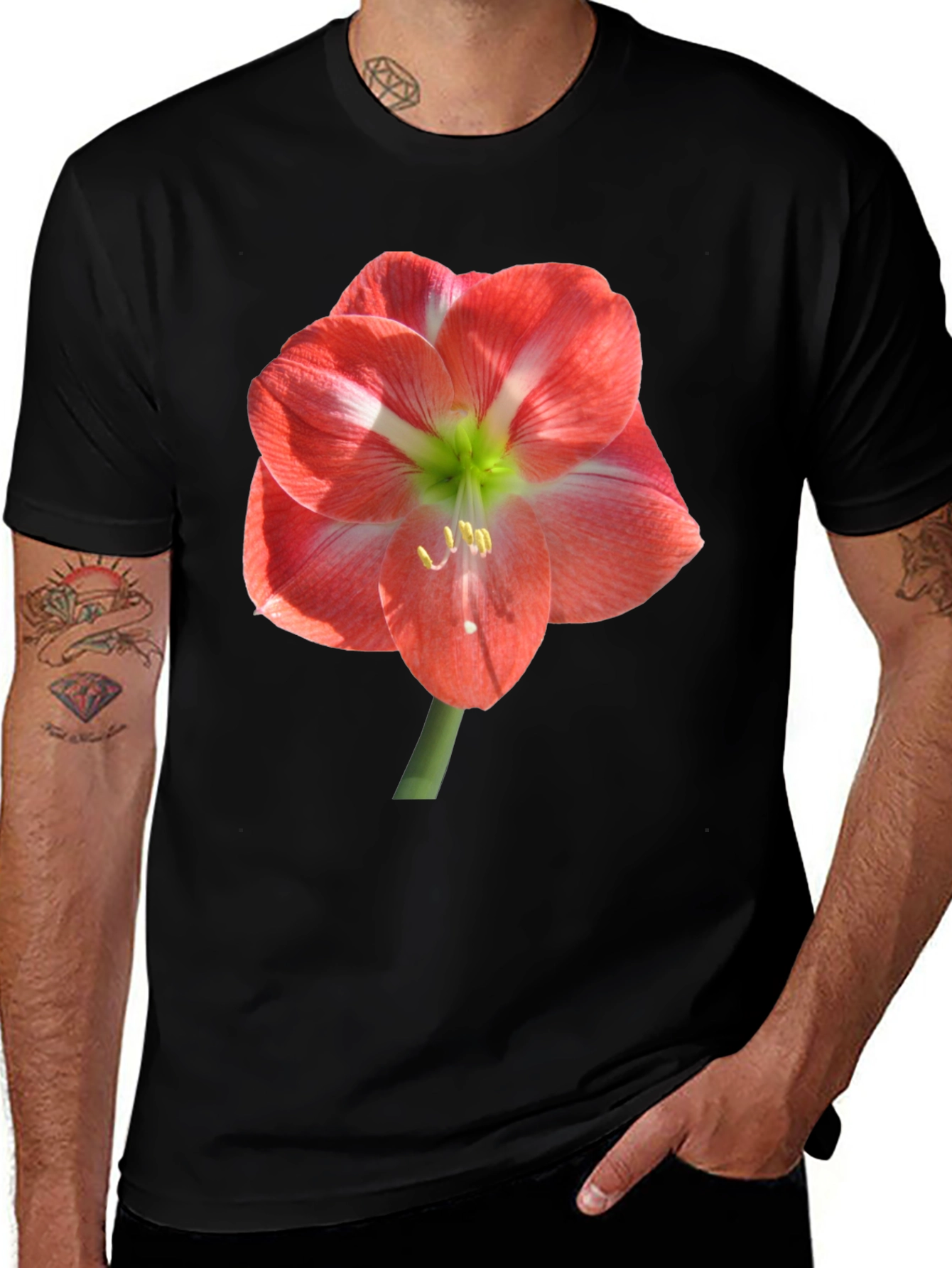Black T-Shirt with Large Floral Print