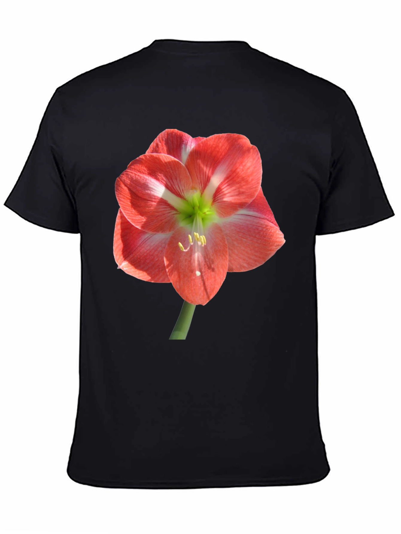Black T-Shirt with Large Floral Print