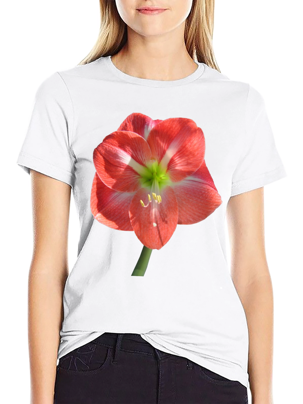 Black T-Shirt with Large Floral Print