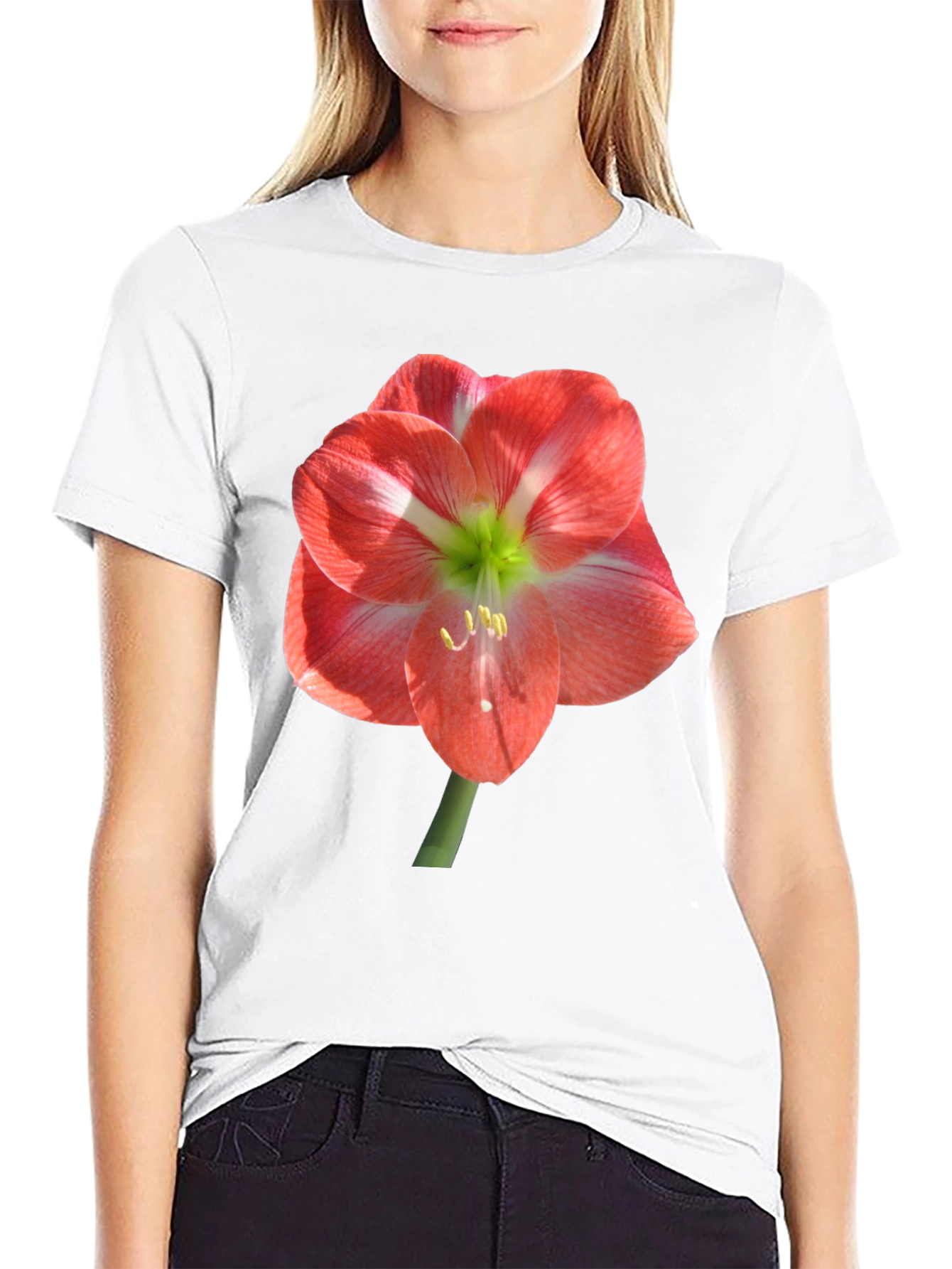 Black T-Shirt with Large Floral Print