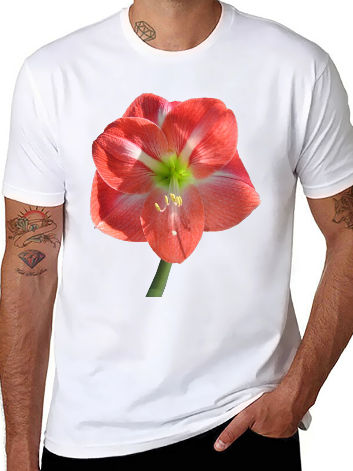 Black T-Shirt with Large Floral Print