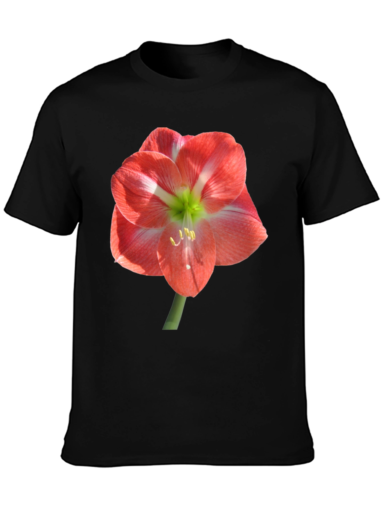 Black T-Shirt with Large Floral Print