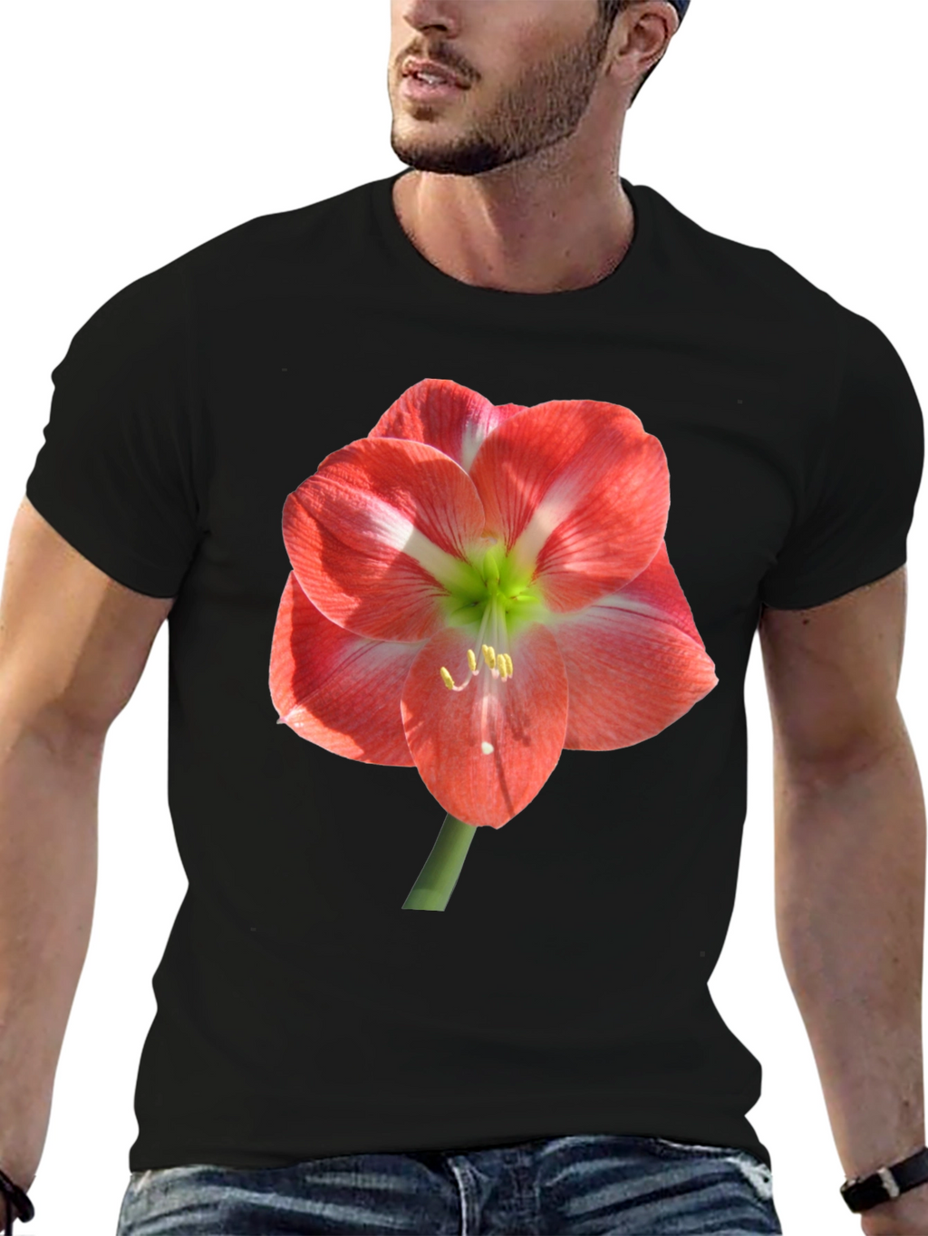 Black T-Shirt with Large Floral Print