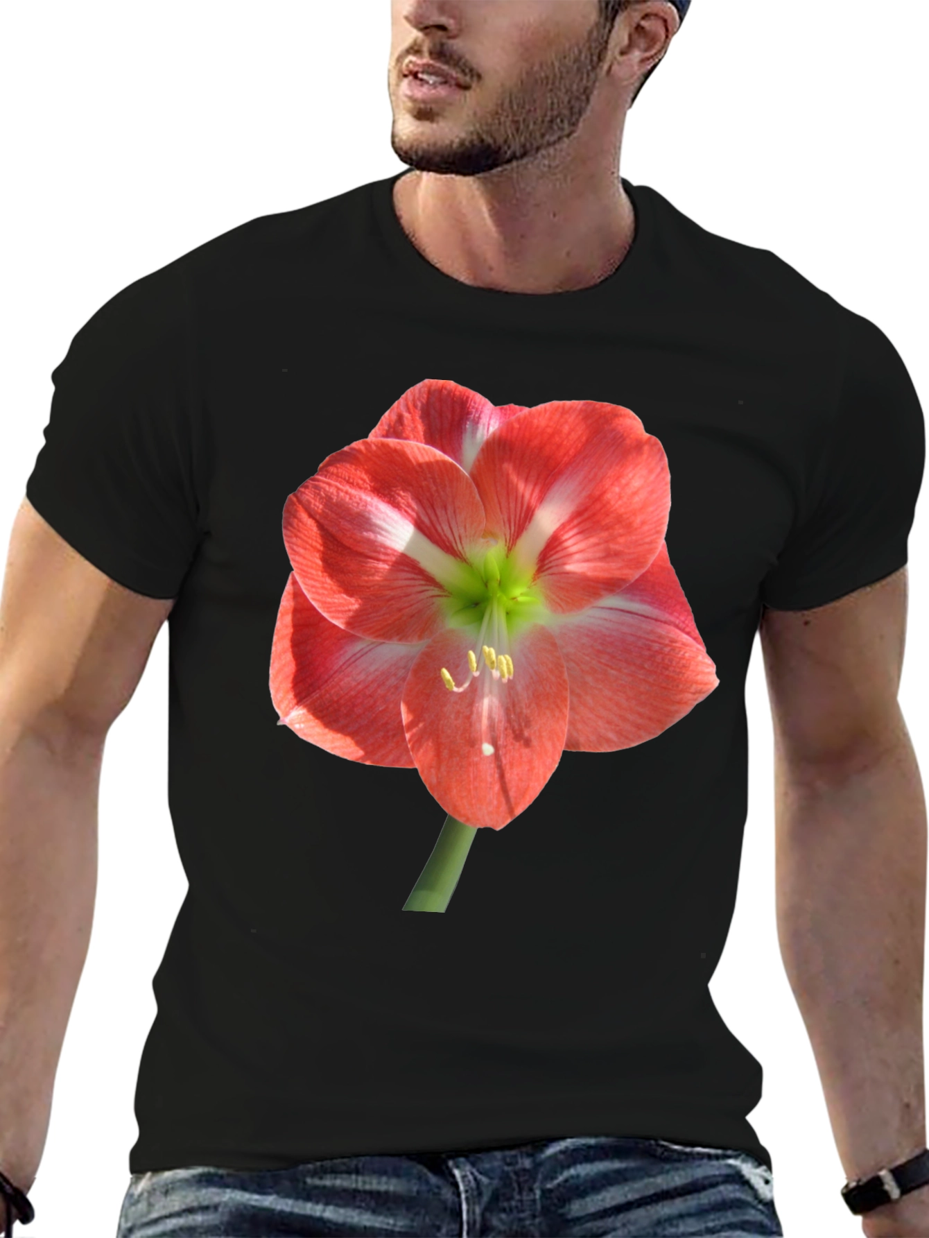 Black T-Shirt with Large Floral Print
