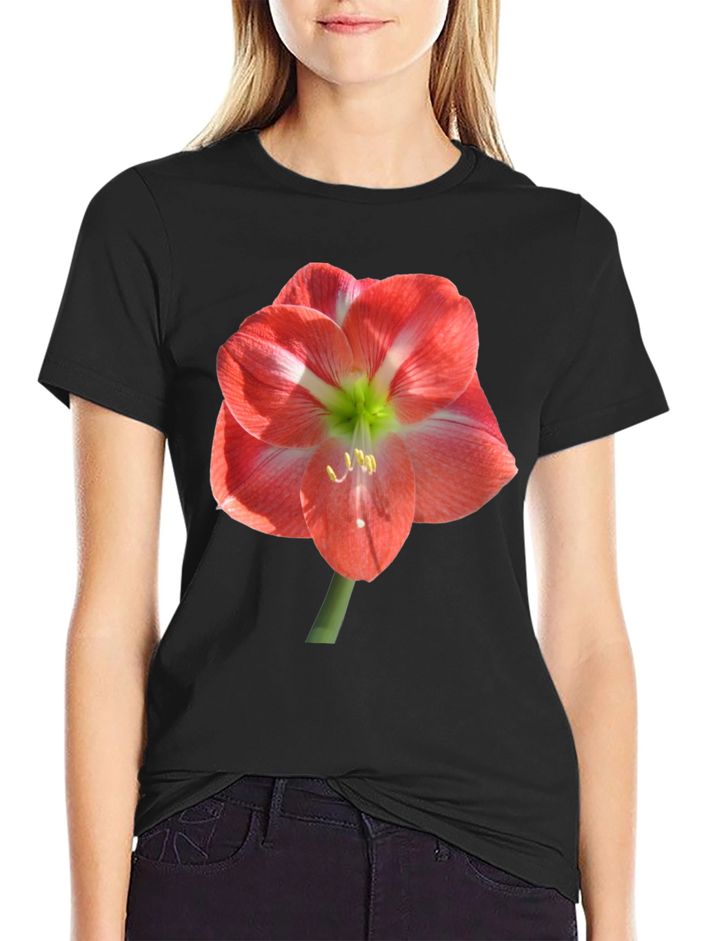 Black T-Shirt with Large Floral Print