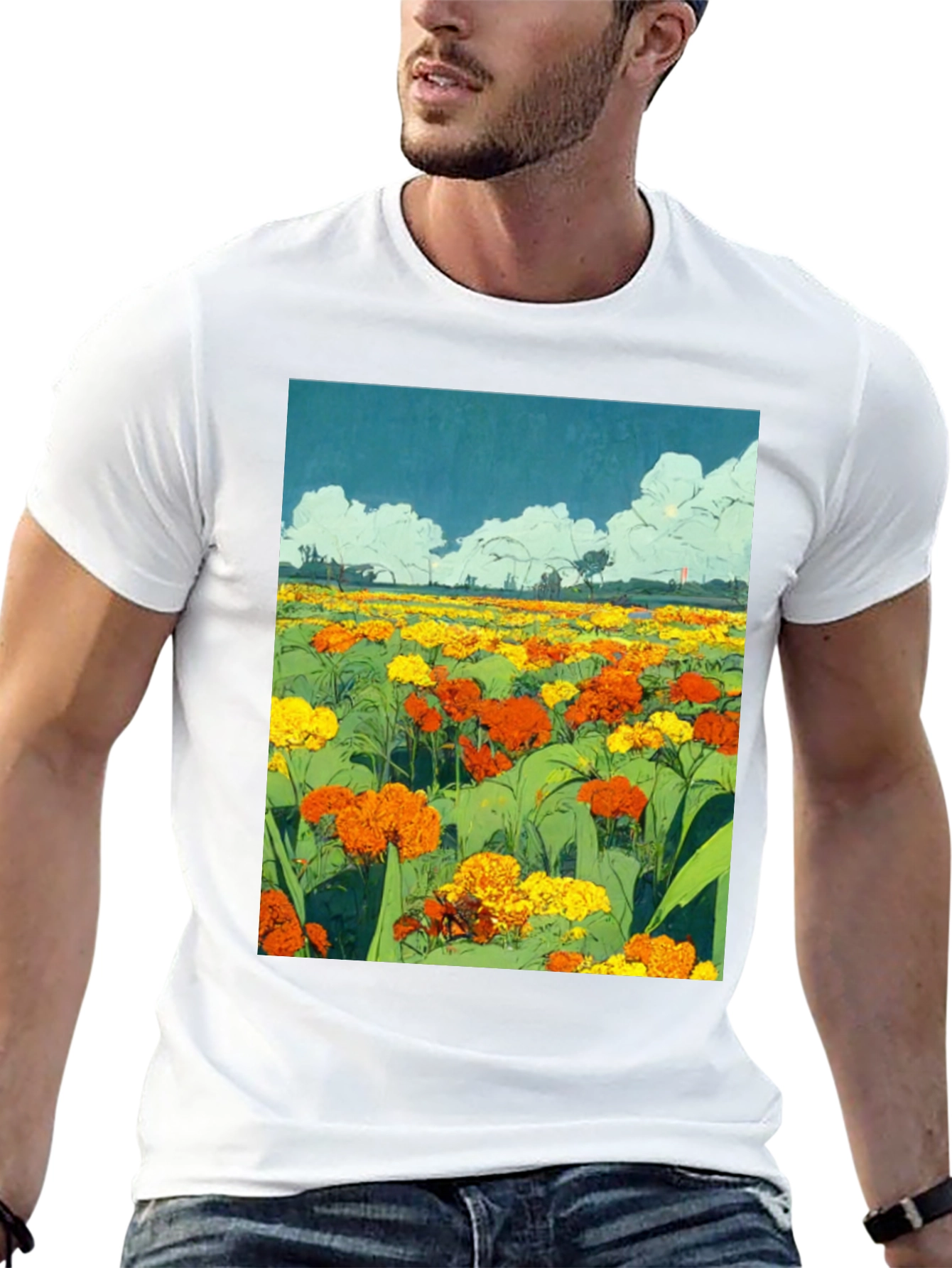 Floral Field Graphic T-Shirt - Black