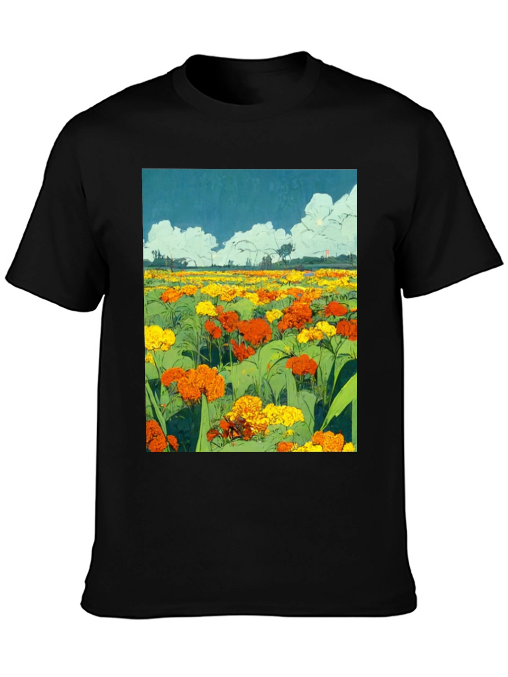 Floral Field Graphic T-Shirt - Black