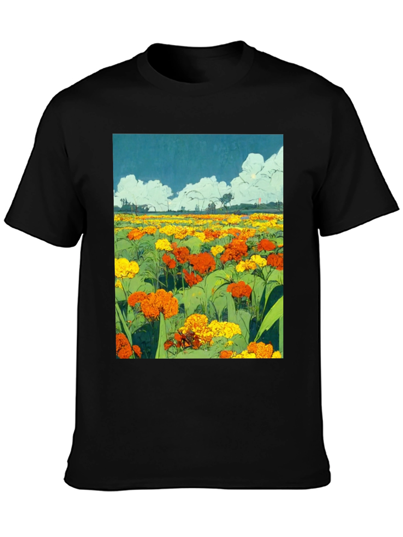 Floral Field Graphic T-Shirt - Black