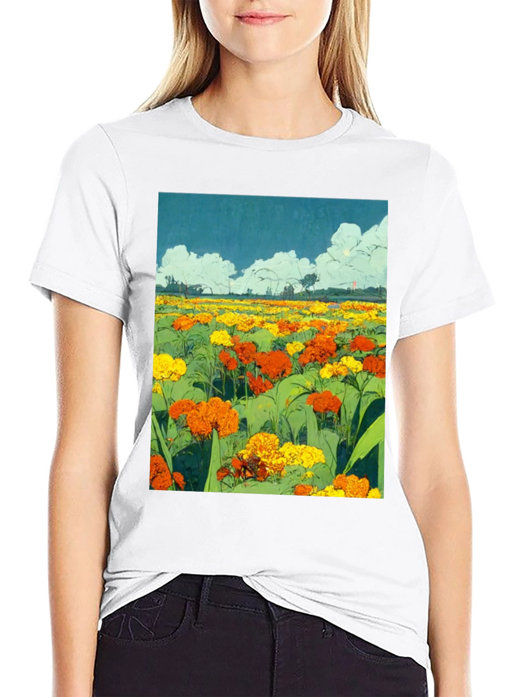 Floral Field Graphic T-Shirt - Black