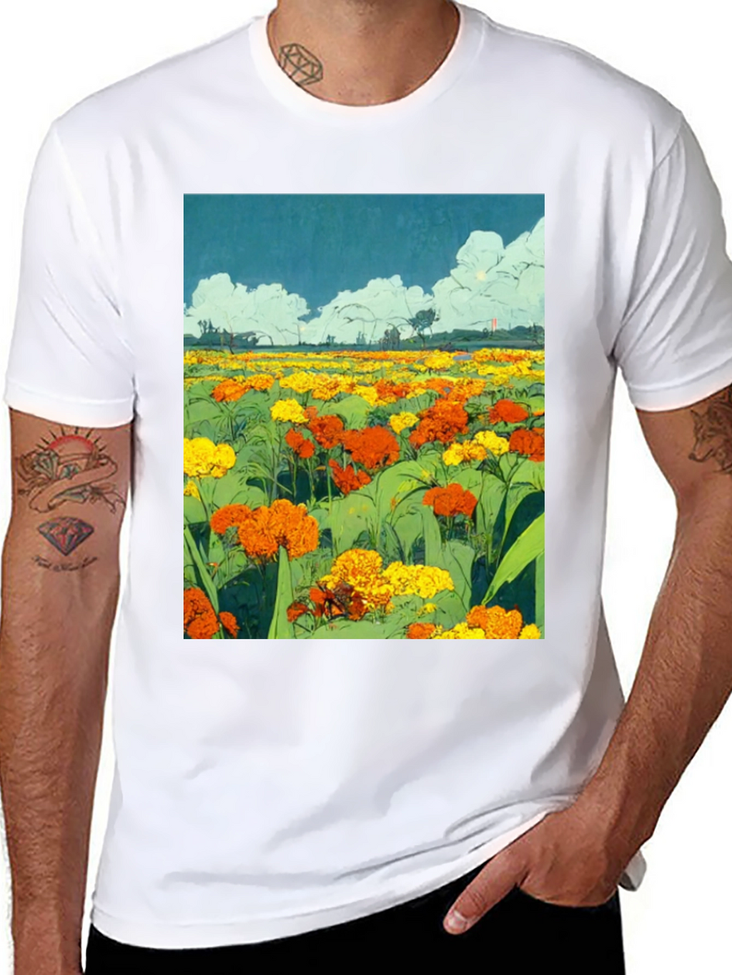 Floral Field Graphic T-Shirt - Black