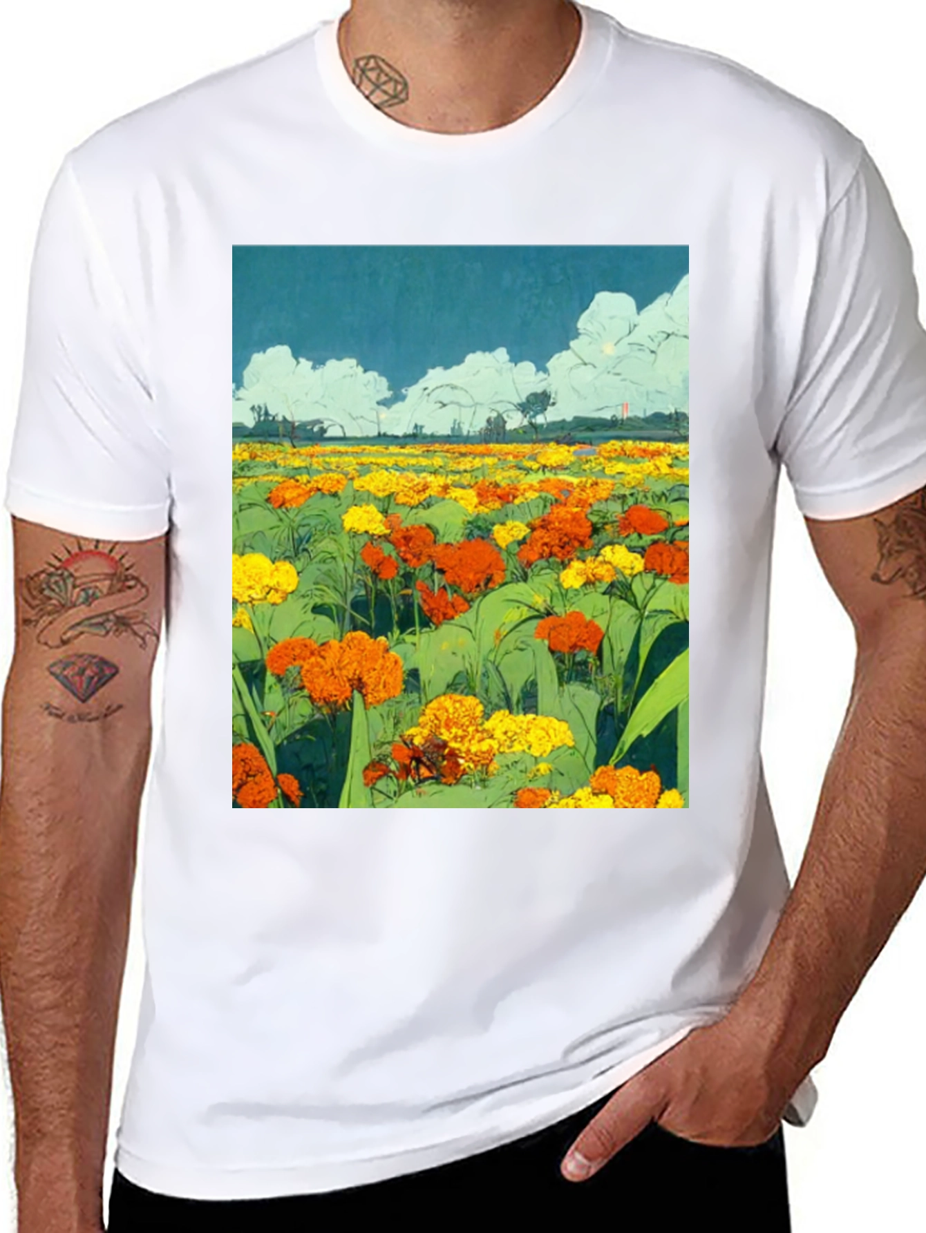 Floral Field Graphic T-Shirt - Black