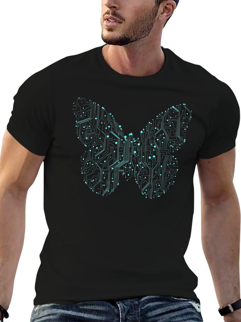 Tech Butterfly Graphic Tee - Modern Circuit Design