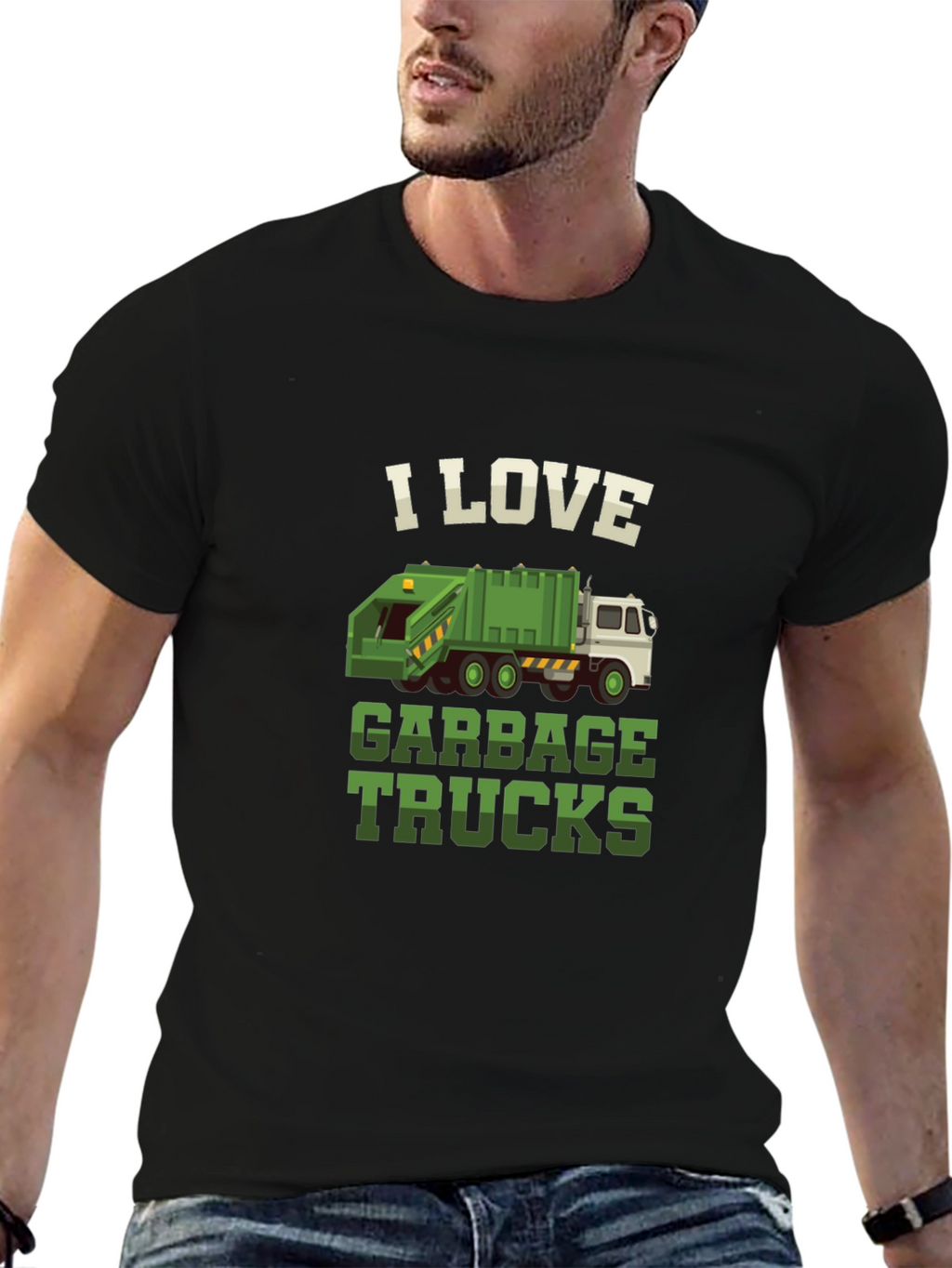 I Love Garbage Trucks Graphic Tee - Black