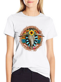 Rustic Steer Skull Sunflower Graphic Tee