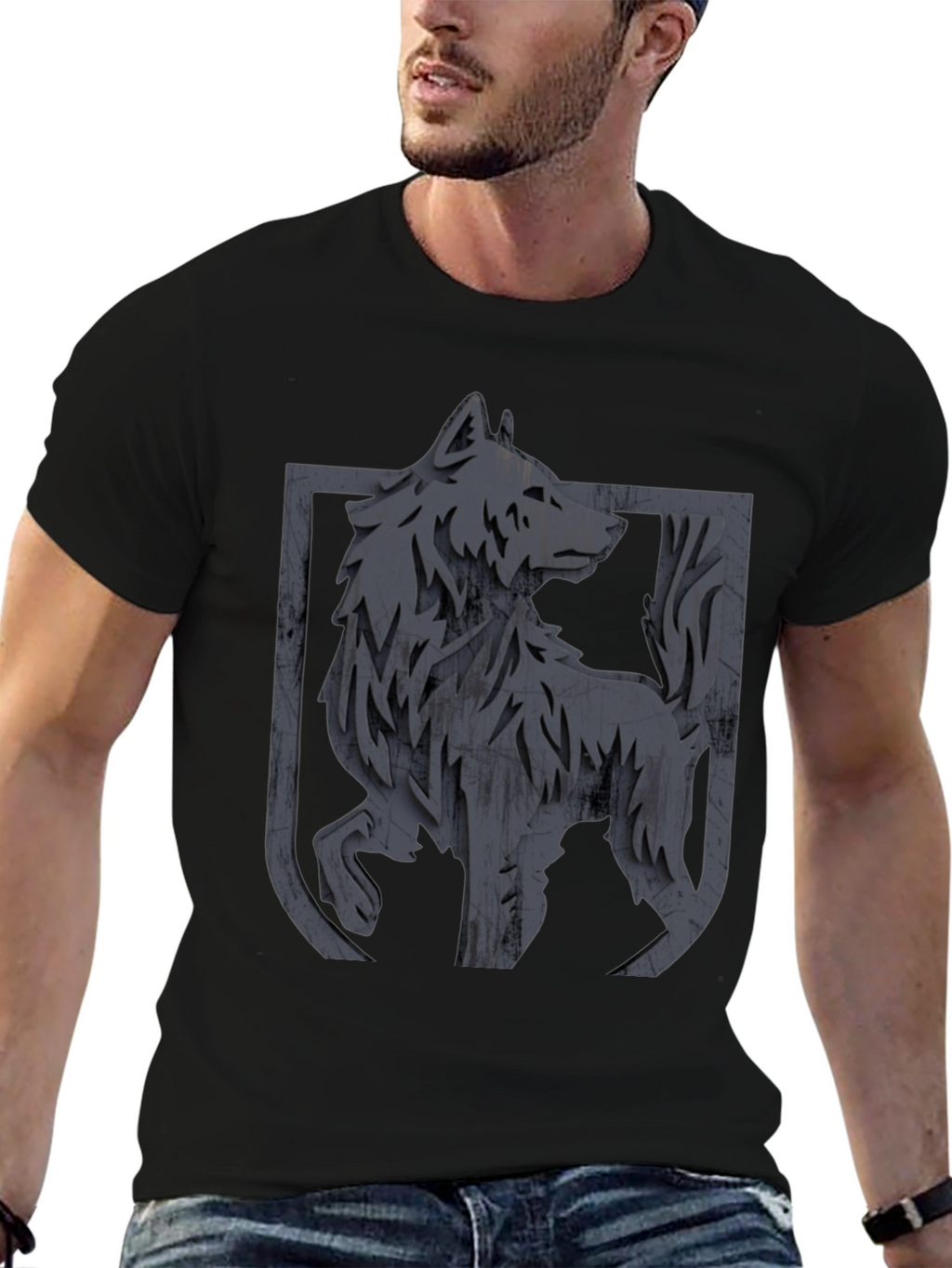 Mens Black Wolf Graphic T-Shirt