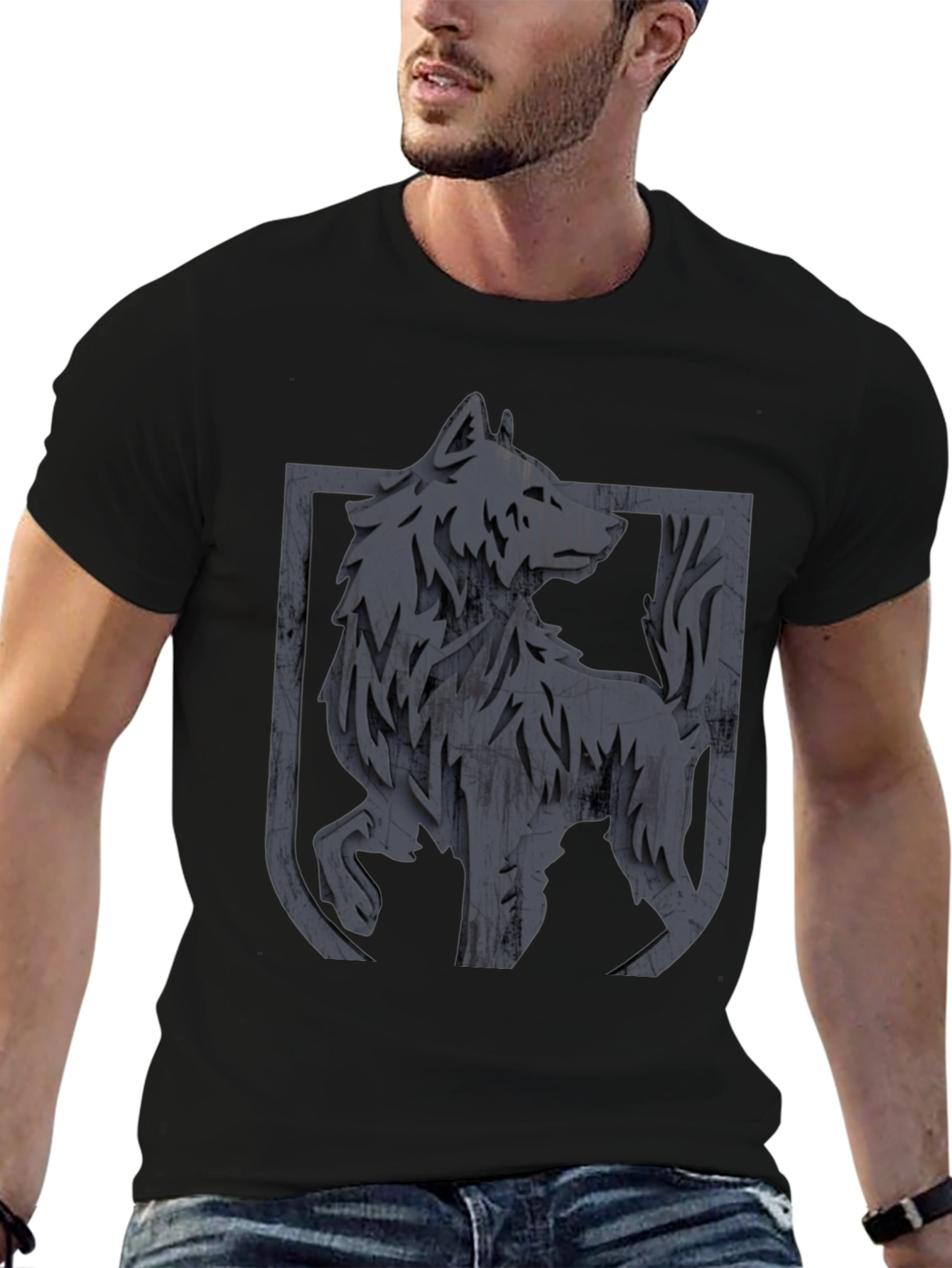 Mens Black Wolf Graphic T-Shirt