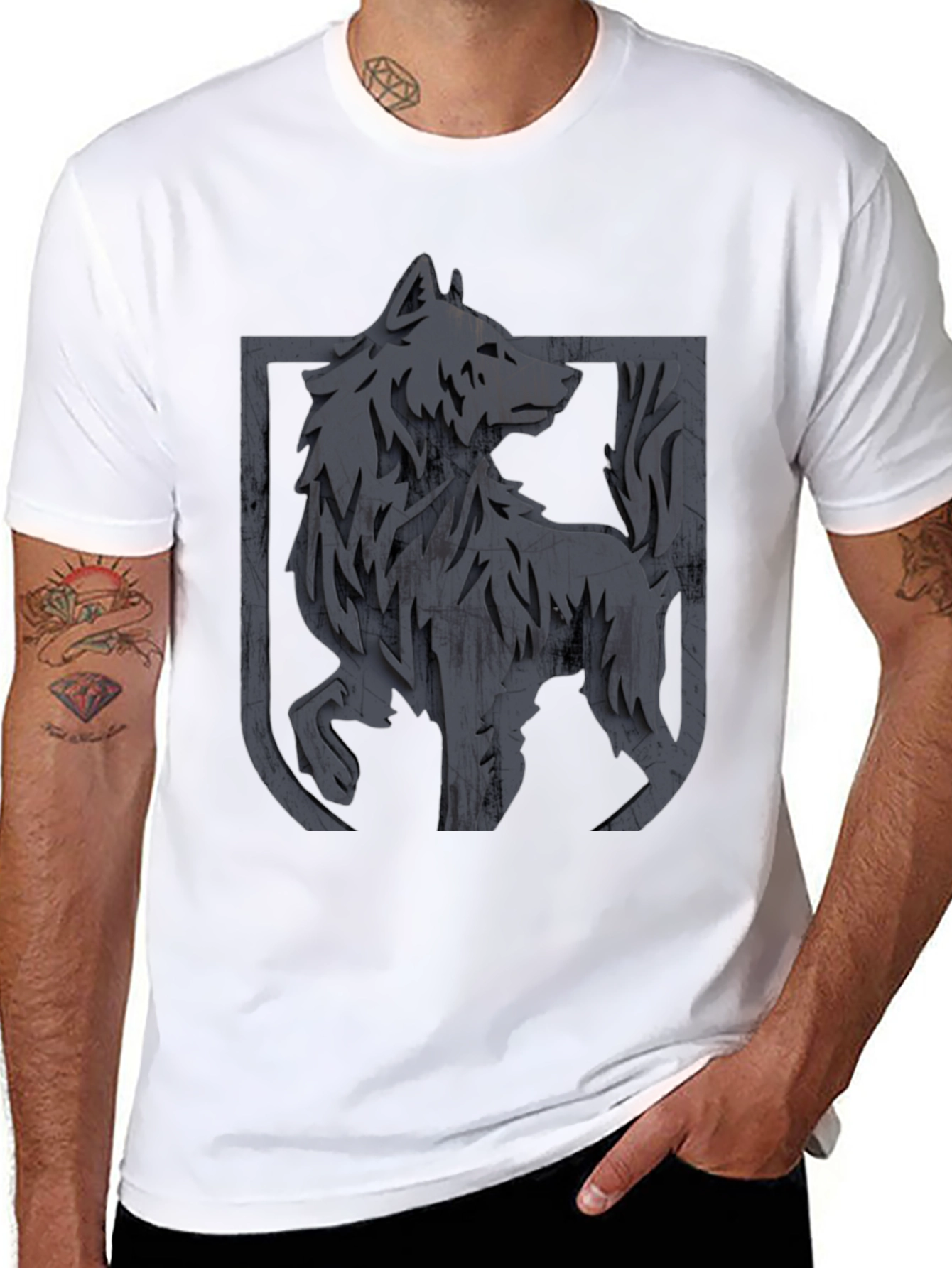 Mens Black Wolf Graphic T-Shirt