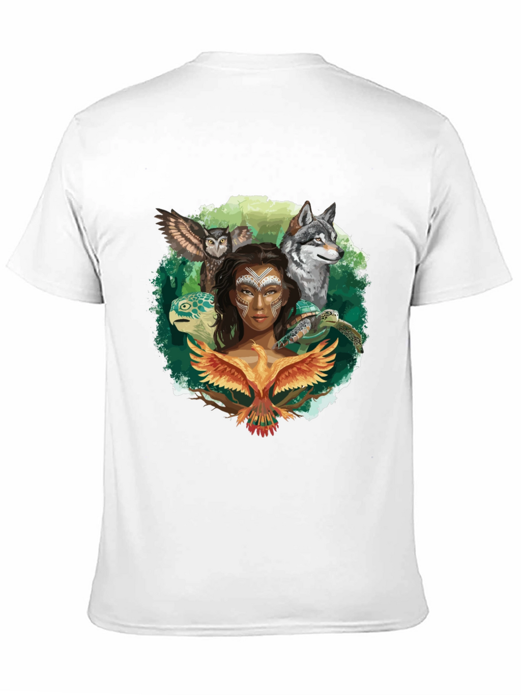 Nature Spirit T-Shirt: Wolf Owl Turtle Woman Phoenix
