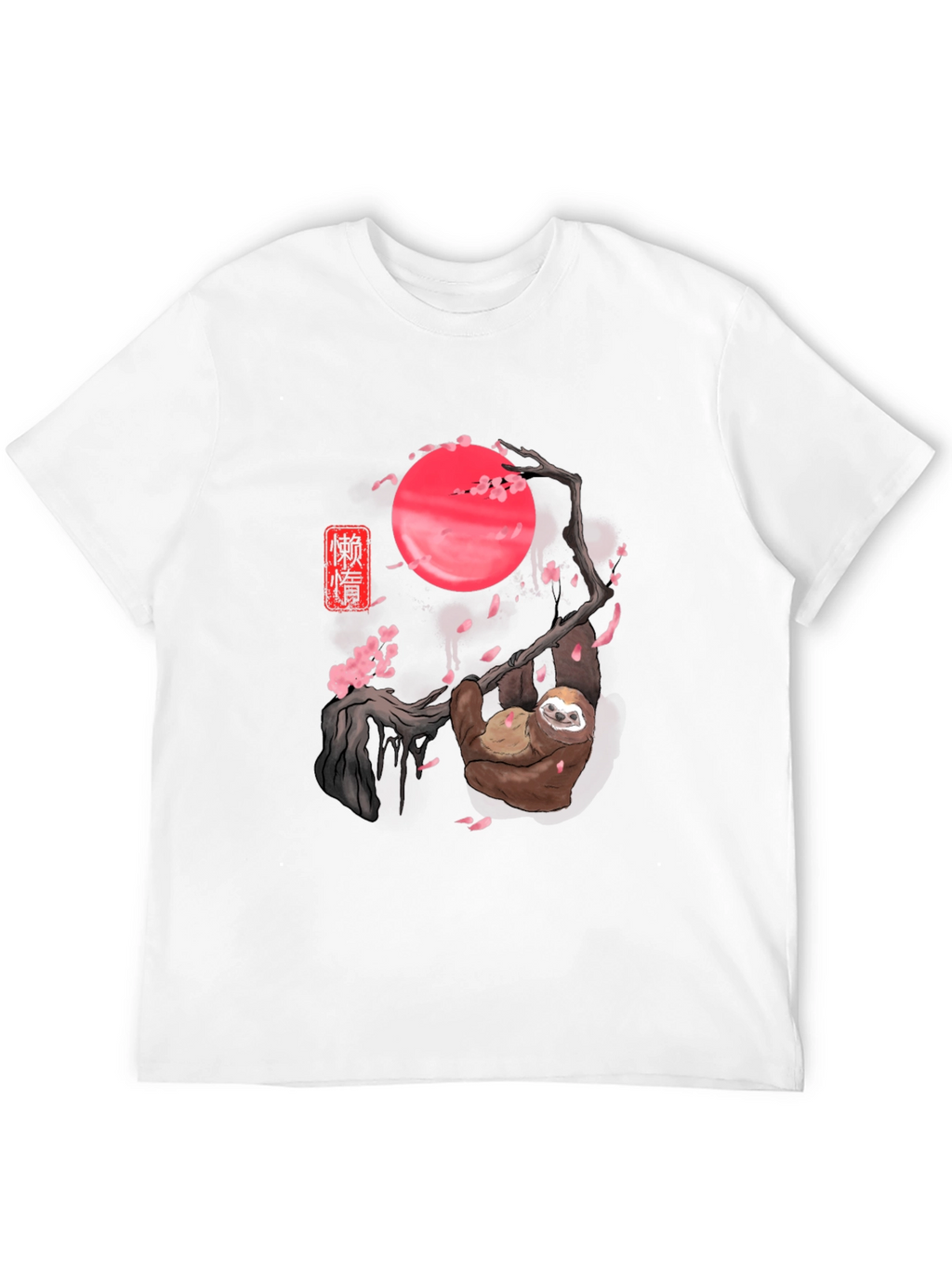 Sloth Cherry Blossom Moon Black T-Shirt