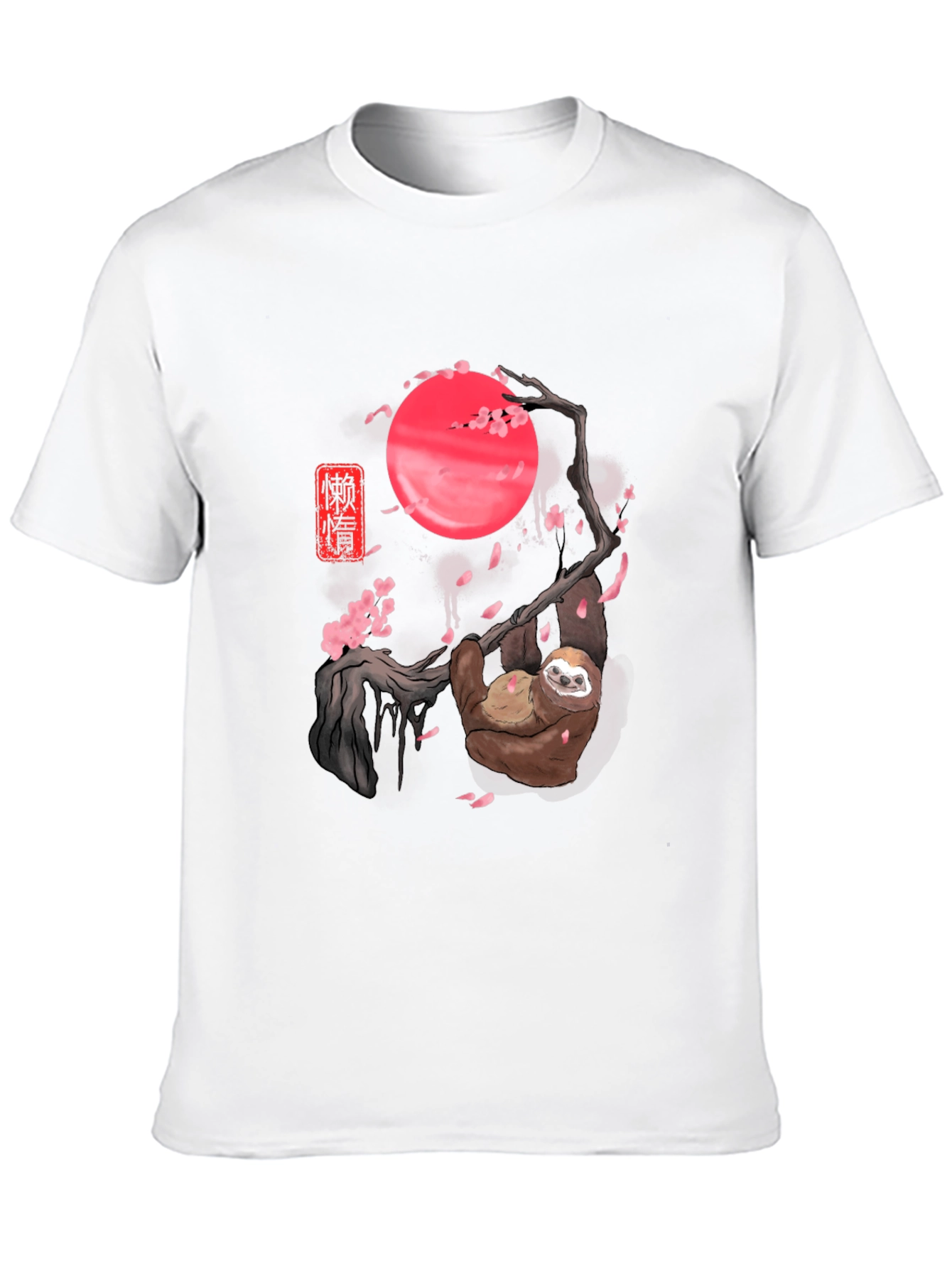 Sloth Cherry Blossom Moon Black T-Shirt
